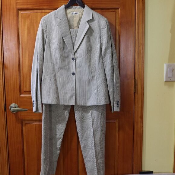 Berry Bicken Vintage Green Striped Pant Suit 12 - Picture 2 of 15